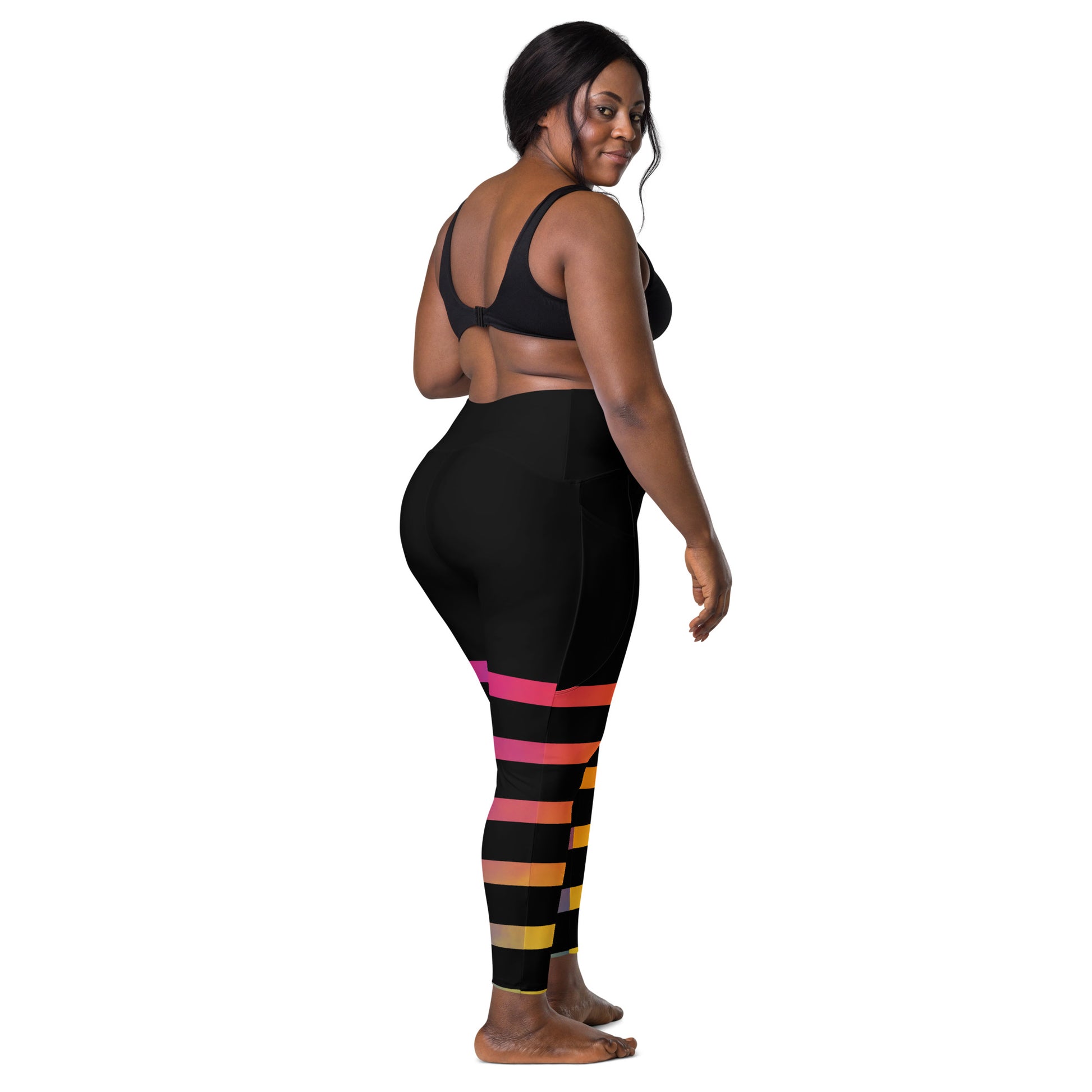 Women's Leggings With Pockets, Orange & Pink Striped – Prismagick